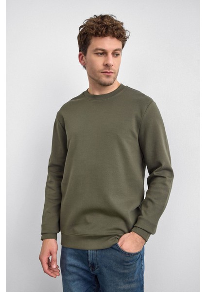 Haki Regular Fit Bisiklet Yaka Sweatshirt