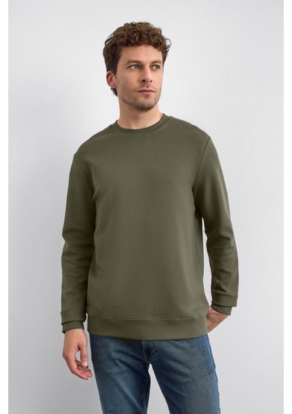 Haki Regular Fit Bisiklet Yaka Sweatshirt