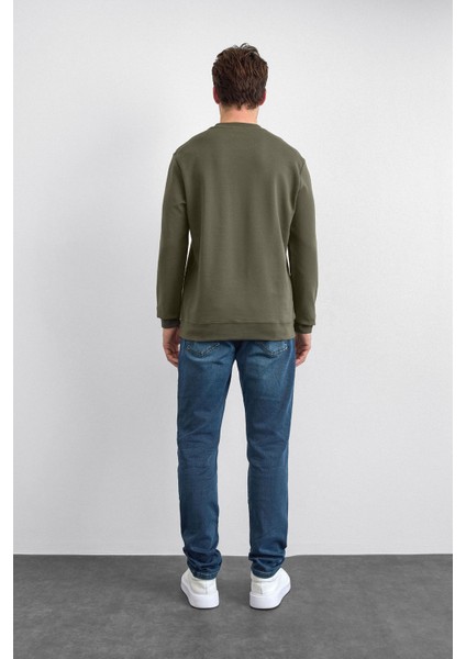 Haki Regular Fit Bisiklet Yaka Sweatshirt