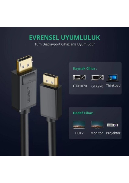 4K 60Hz Displayport - Displayport Kablo, Siyah, 1.5 Metre, 10245
