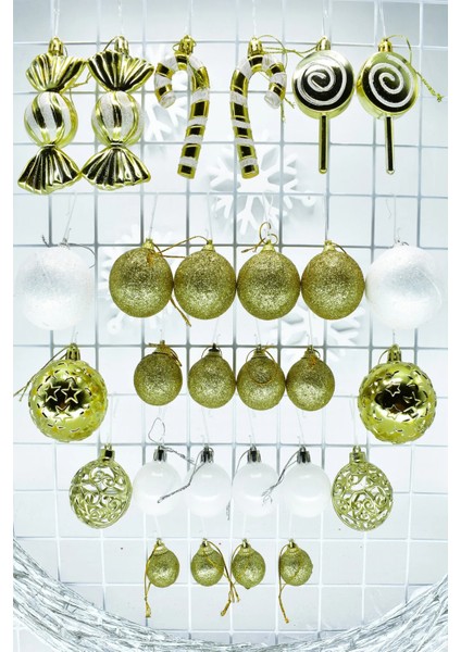 Xl Şeker Kamışlı Karışık Süs Seti Gold