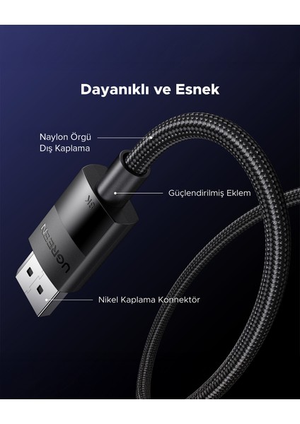 8K 60Hz Displayport - Displayport 1.4 Örgülü Kablo 1 Metre, Siyah, 80390