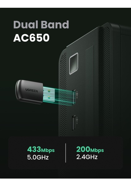 AC650 2.4 ve 5GHz Dual Band USB WiFi Ağ Adaptörü, 20204