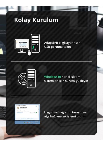 AC650 2.4 ve 5GHz Dual Band USB WiFi Ağ Adaptörü, 20204
