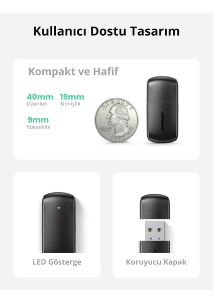 AC650 2.4 ve 5GHz Dual Band USB WiFi Ağ Adaptörü, 20204