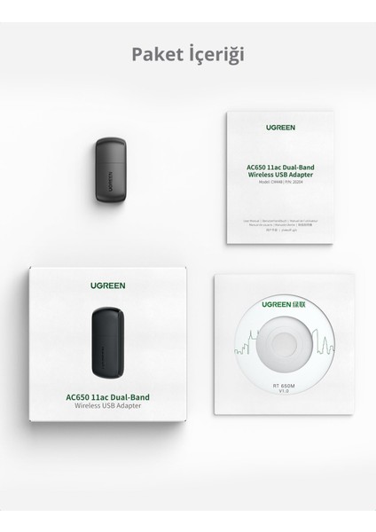 AC650 2.4 ve 5GHz Dual Band USB WiFi Ağ Adaptörü, 20204