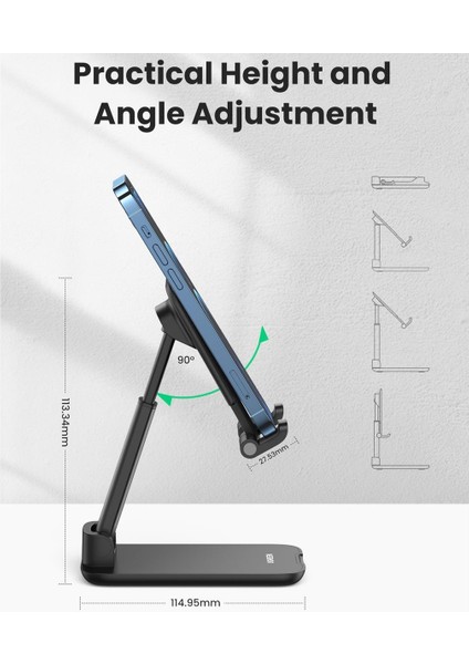 Katlanabilir Çok Açılı Yükseklik Ayarlı Telefon Standı, Siyah, 20435