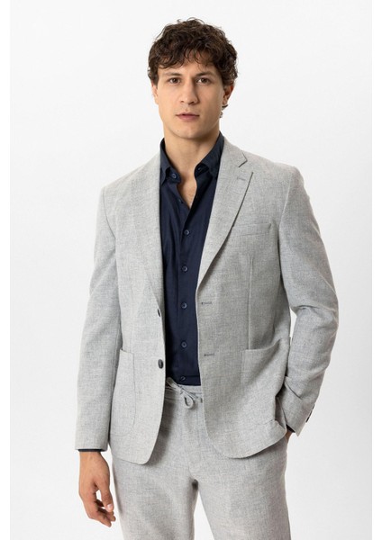 Açık Gri Slim Fit Mono Yaka Yünlü Ceket modelleri