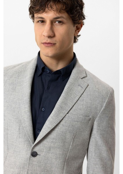 Açık Gri Slim Fit Mono Yaka Yünlü Ceket fırsatları