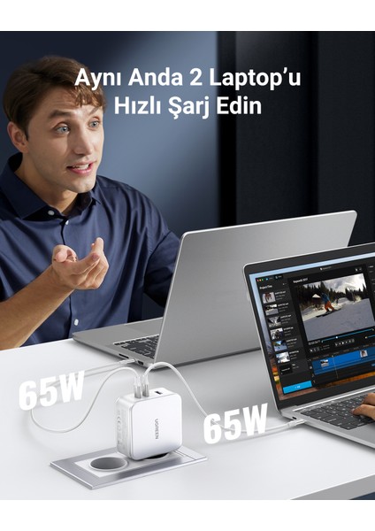 Nexode 140W Gan 3 Portlu Hızlı Şarj Cihazı 1xusb-A, 2xusb-C Qc 4.0 Pd 3.1, Beyaz, 15339