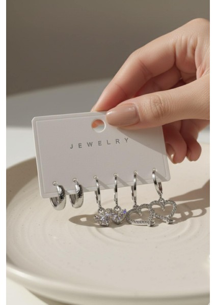 Kadın Çelik 6'lı Küpe Seti Gümüş Clk-Kp-3lu-Set-04-Gms modelleri