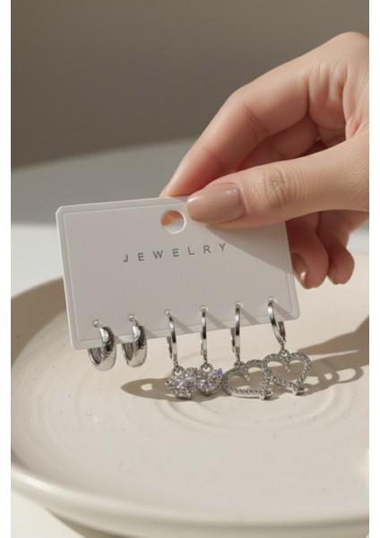 Kadın Çelik 6'lı Küpe Seti Gümüş Clk-Kp-3lu-Set-04-Gms fırsatları