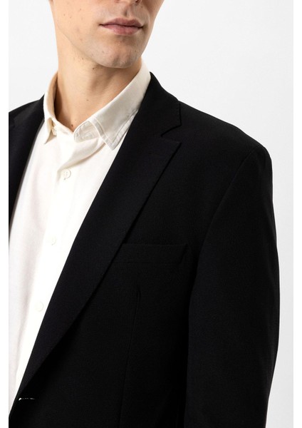 Siyah Slim Fit Mono Yaka %100 Pamuk Ceket modelleri