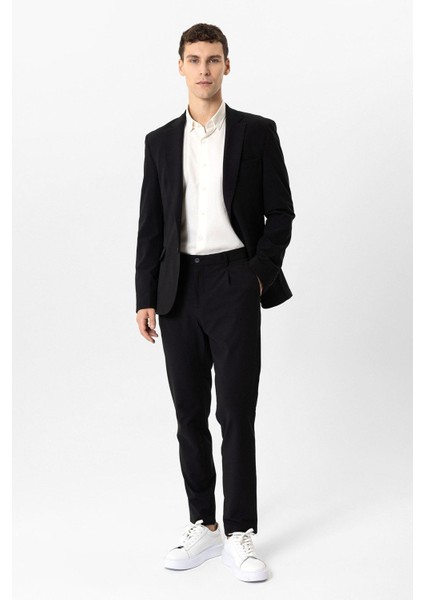 Siyah Slim Fit Mono Yaka %100 Pamuk Ceket