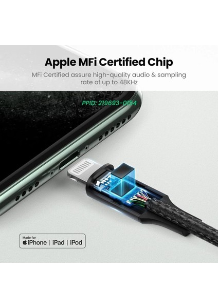 Mfi Sertifikalı Lightning to 3.5mm Örgülü Ses Kablosu, 1 Metre, Siyah, 70509 modelleri