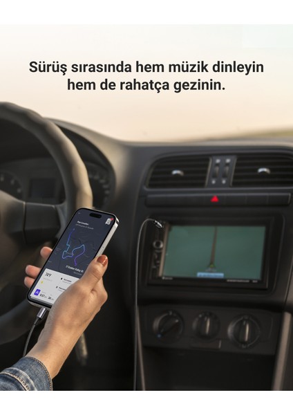 Mfi Sertifikalı Lightning to 3.5mm Örgülü Ses Kablosu, 1 Metre, Siyah, 70509