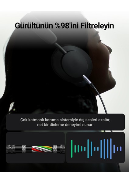 Mfi Sertifikalı Lightning to 3.5mm Örgülü Ses Kablosu, 1 Metre, Siyah, 70509