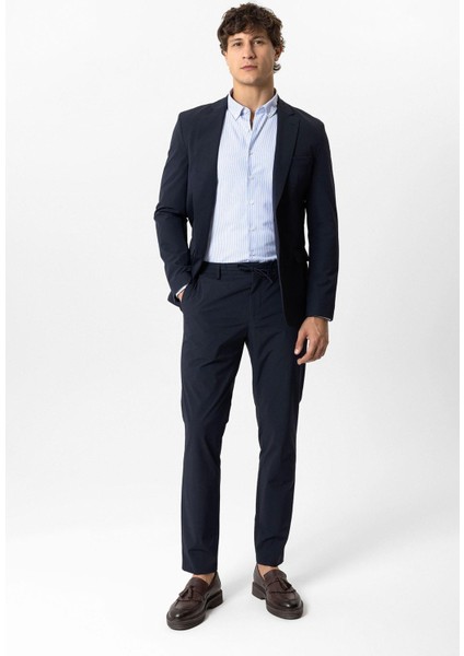 Lacivert Slim Fit Mono Yaka Ceket