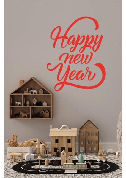 Yeni Yıl Temalı Renkli Vitrin Cam Sticker Dekorasyonu 50X70 Kırmızı modelleri