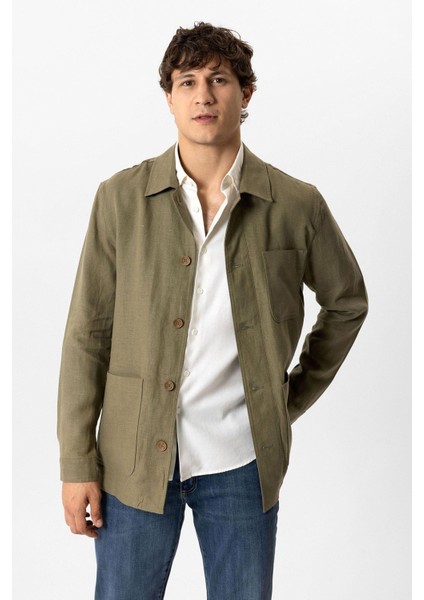 Haki Regular Fit Gömlek Yaka Keten Ceket fiyatları