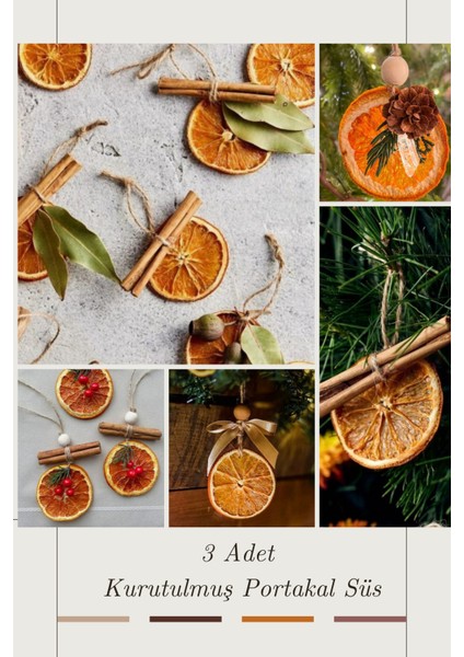 3 Parça Dekoratif Yılbaşı Süsü Portakal Renkli, Dolap, Duvar, Raf, Askı Için