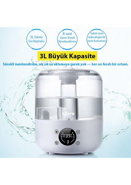 TH-413 Akıllı Dijital Hava Nemlendirici | 3l Kapasite, Dokunmatik Panel, Uzaktan Kumanda, Sessiz Çalışma fırsatları