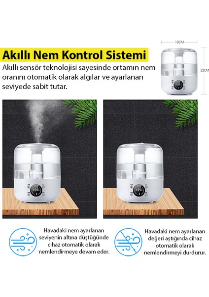 TH-413 Akıllı Dijital Hava Nemlendirici | 3l Kapasite, Dokunmatik Panel, Uzaktan Kumanda, Sessiz Çalışma