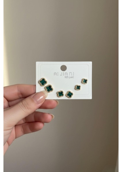 Kadın 3 Boy 6'lı Küpe Seti Yeşil Gold Ync-Gld-Ysl-Tslı-Kp-3lu-Set modelleri