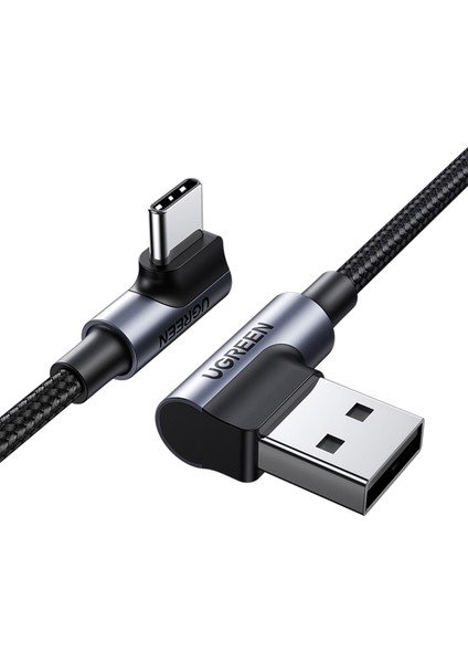 USB-C to USB-A 3A QC 90 Derece Hızlı Şarj Kablosu, 1 Metre, Uzay Girişi, 20856
