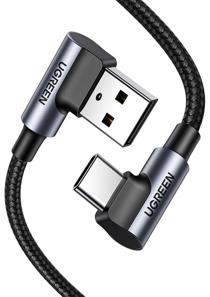 USB-C to USB-A 3A QC 90 Derece Hızlı Şarj Kablosu, 1 Metre, Uzay Girişi, 20856