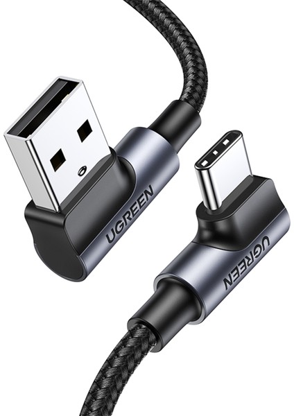 USB-C to USB-A 3A QC 90 Derece Hızlı Şarj Kablosu, 1 Metre, Uzay Girişi, 20856
