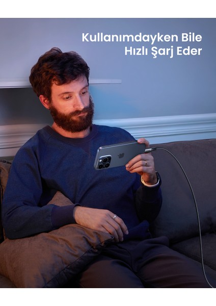 Usb-C 60W 3A Qc Pd Örgülü Hızlı Şarj Kablosu, 1 Metre, Siyah, 15373