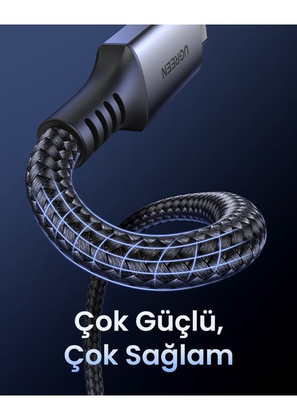 Usb-C 60W 3A Qc Pd Örgülü Hızlı Şarj Kablosu, 1 Metre, Siyah, 15373