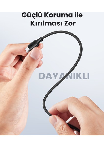 USB-C 60W 3A QC PD Hızlı Şarj Kablosu, 0,5 Metre, Siyah, 50996