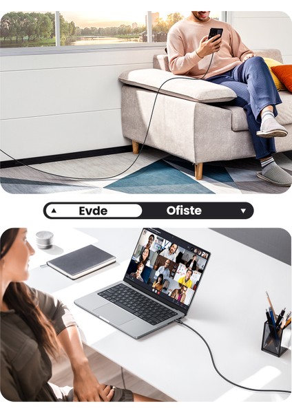 USB-C 60W 3A QC PD Hızlı Şarj Kablosu, 0,5 Metre, Siyah, 50996