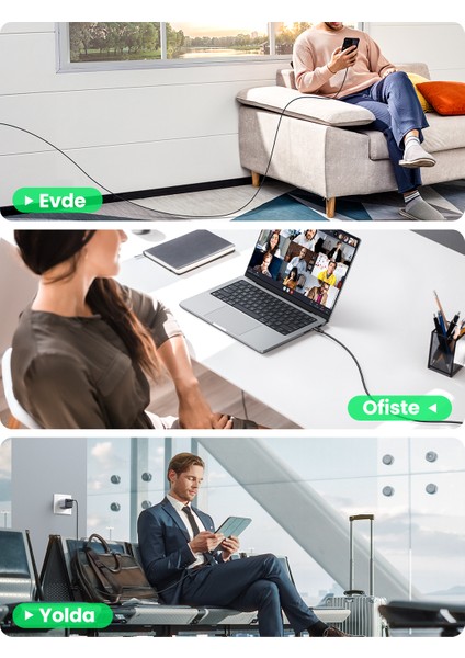 USB-C 60W 3A QC PD Hızlı Şarj Kablosu, 0,5 Metre, Siyah, 50996