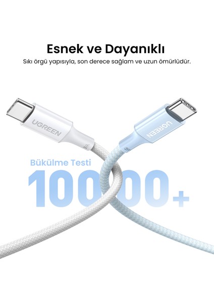 Usb-C 100W 5A Qc Pd Örgülü Hızlı Şarj Kablosu, 1 Metre, Beyaz, 35220 indirimleri