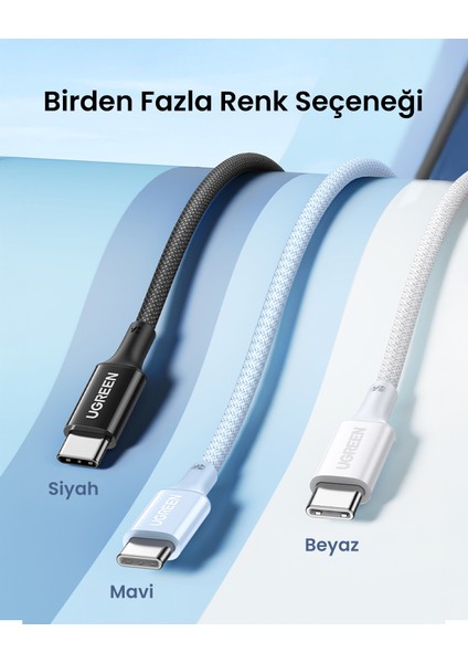 Usb-C 100W 5A Qc Pd Örgülü Hızlı Şarj Kablosu, 1 Metre, Beyaz, 35220