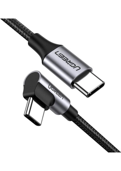 USB-C 60W 3A QC PD 90 Derece Örgülü Hızlı Şarj Kalosu, 1 Metre, Siyah, 50123