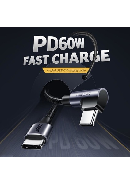 USB-C 60W 3A QC PD 90 Derece Örgülü Hızlı Şarj Kalosu, 1 Metre, Siyah, 50123 fiyatları