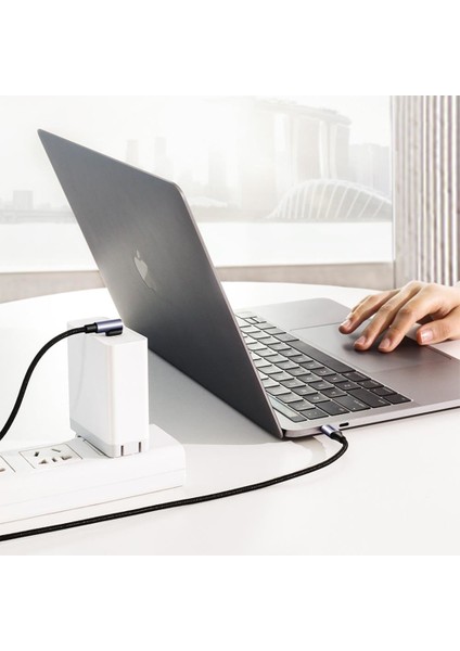 USB-C 60W 3A QC PD 90 Derece Örgülü Hızlı Şarj Kalosu, 1 Metre, Siyah, 50123 modelleri
