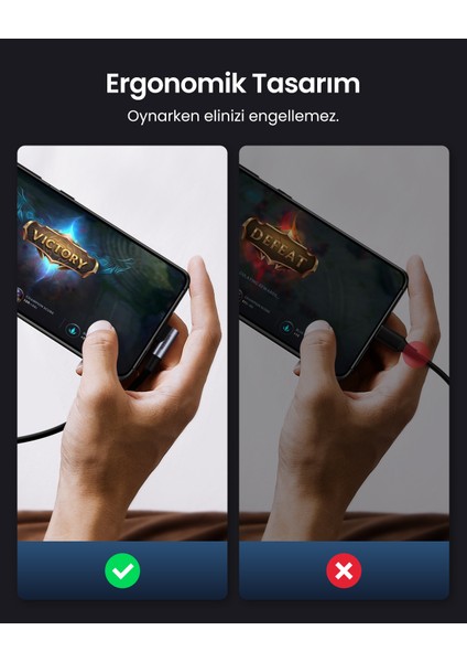 USB-C 60W 3A QC PD 90 Derece Örgülü Hızlı Şarj Kalosu, 1 Metre, Siyah, 50123