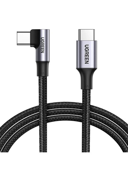 USB-C 100W 5A QC PD 90 Derece Örgülü Hızlı Şarj Kablosu, 2 Metre, Siyah, 70645