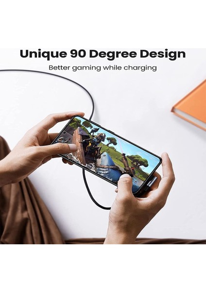 USB-C 100W 5A QC PD 90 Derece Örgülü Hızlı Şarj Kablosu, 2 Metre, Siyah, 70645 modelleri
