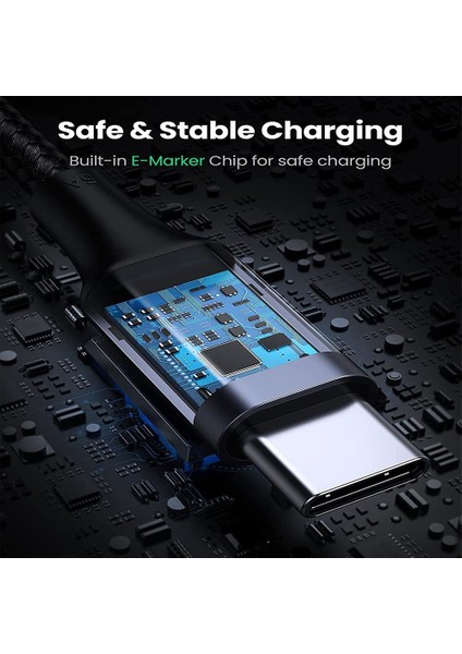 USB-C 100W 5A QC PD 90 Derece Örgülü Hızlı Şarj Kablosu, 2 Metre, Siyah, 70645 indirimleri