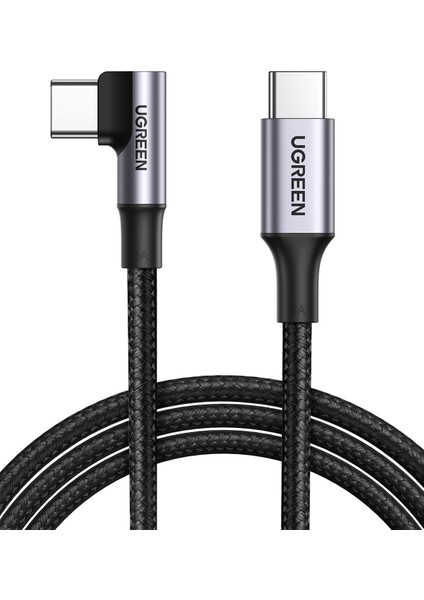 USB-C 100W 5A QC PD 90 Derece Örgülü Hızlı Şarj Kablosu, 2 Metre, Siyah, 70645