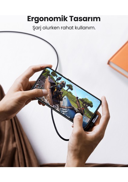 USB-C 100W 5A QC PD 90 Derece Örgülü Hızlı Şarj Kablosu, 2 Metre, Siyah, 70645