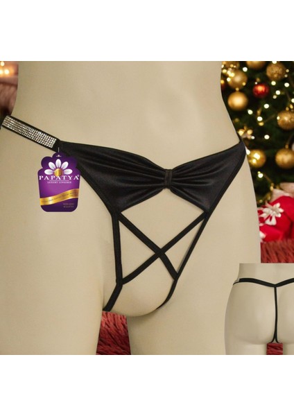 Ön Üst Saten Alt Ip Özel Bölgesi Açık Taşlı Tanga fiyatları