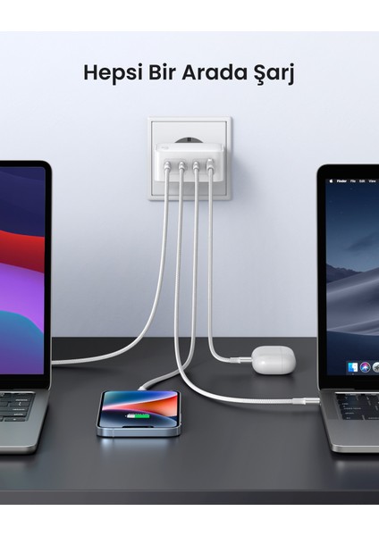 Nexode Gan x 100W Hızlı Şarj Cihazı 4 Portlu Pd Qc 3xusb-C, 1xusb-A, Beyaz, 15337