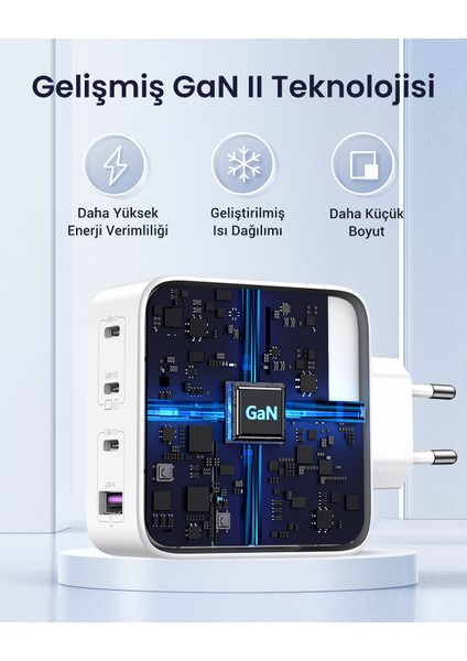 Nexode Gan x 100W Hızlı Şarj Cihazı 4 Portlu Pd Qc 3xusb-C, 1xusb-A, Beyaz, 15337